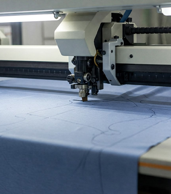 Fabric cutting equipment in a garment factory